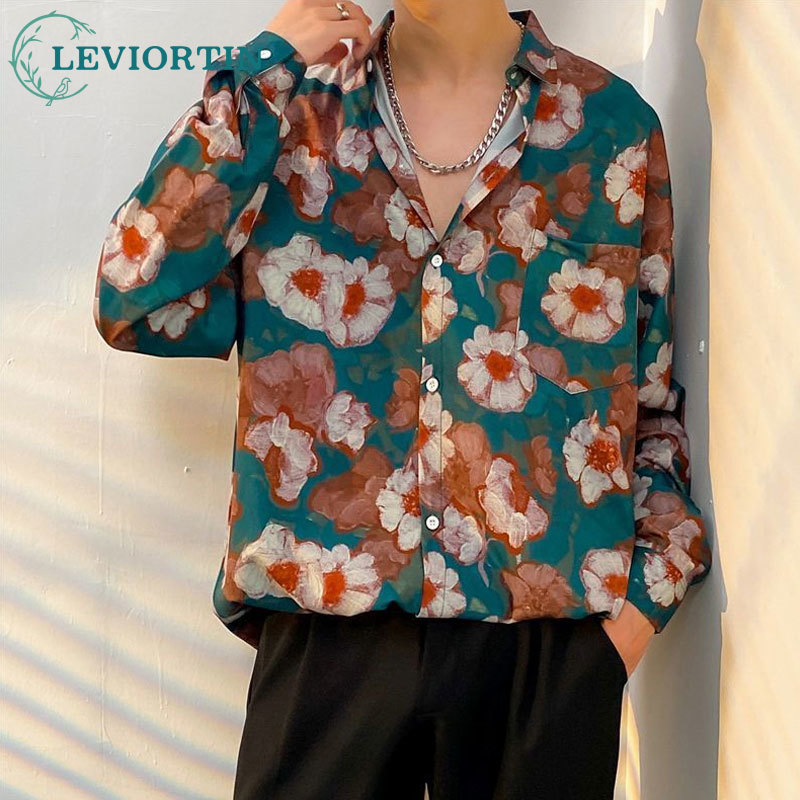 Streetwear Brand With Flowers - Camicia a fiori a maniche lunghe