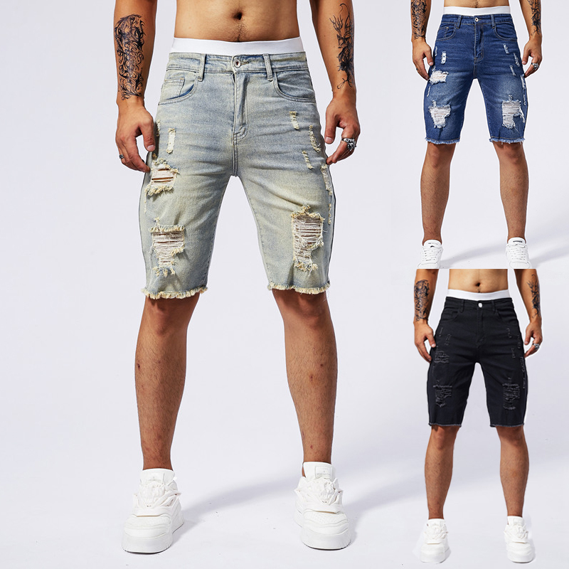 Streetwear Brand Pants - Pantaloncini di jeans strappati da uomo