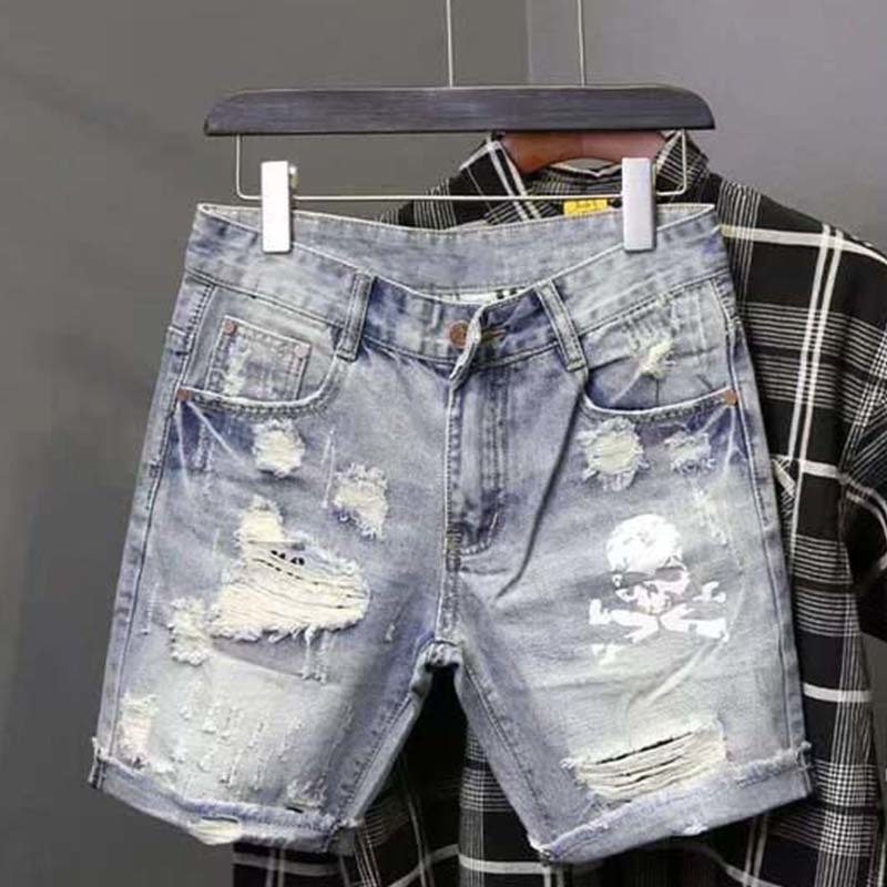 Streetwear Brand Pants - Jeans corti strappati elasticizzati da mendicante